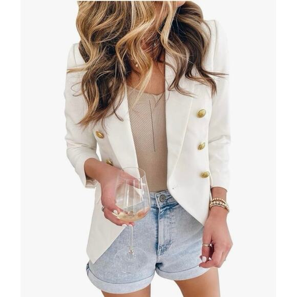 Asvivid Jackets & Blazers - Asvivid Women's White Blazer Size L Gold Buttons Office Career Workwear